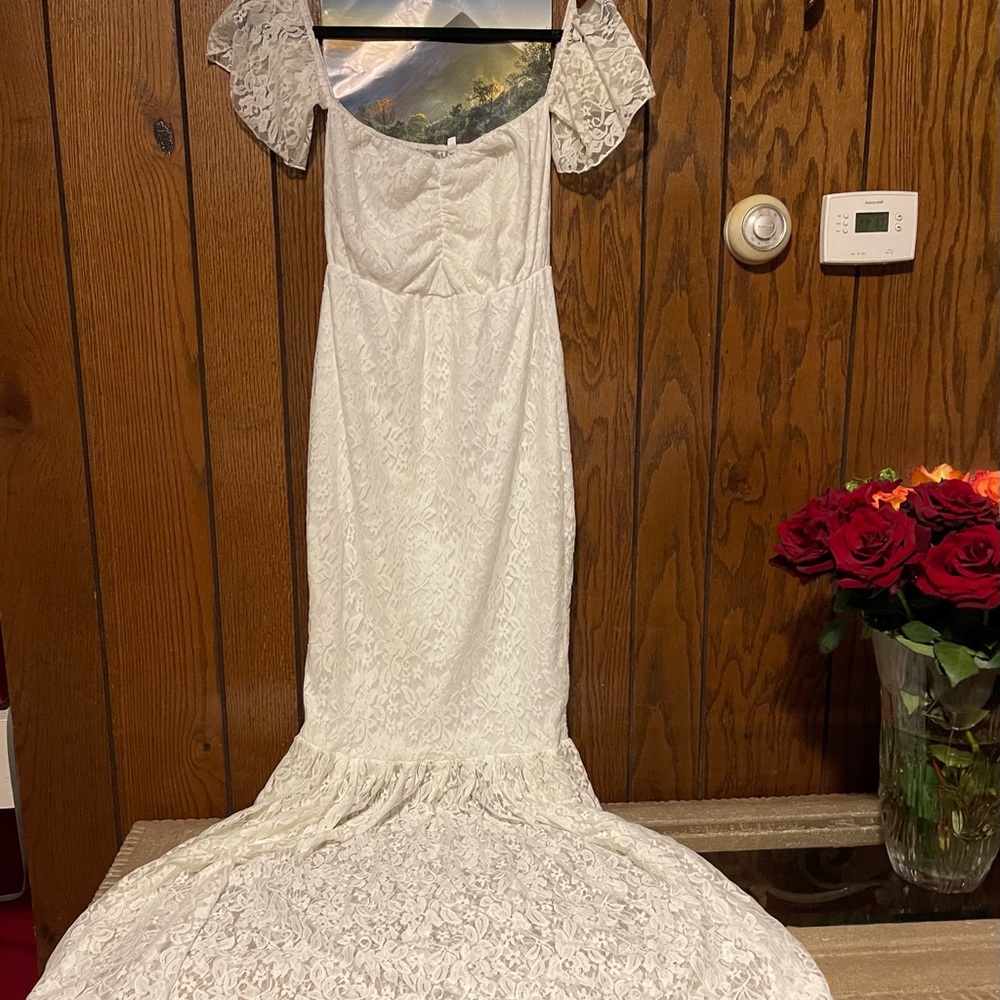 beautiful long white dress with mermaid tail